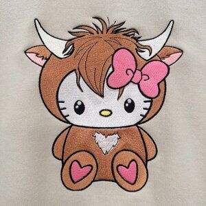 Hello Kitty Highland Cow HOODIE Embroidered Adult Unisex Hooded Sweatshirt